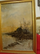 Ismeretlen holand festő:  Halászfalu, vitorlás kikötő 