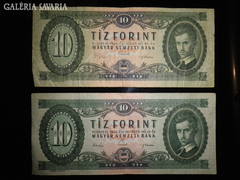 2 db 10 forintos 1962 és 1969 