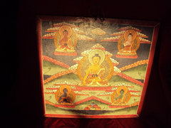 Antik Buddhista Tanka (fára festett) 1.