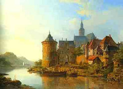 Springer, Cornelis: A View of a Town Along the Rhine( 1841)