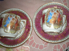 2 db régi Zsolnay csésze tányérkával, mitol.jelenet,ép