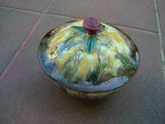 Huge old dripping glazed rose tongs ceramic bonbonier
