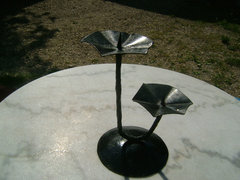 Wrought iron two-pronged table candle holder