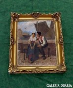 XIX.századi romantikus festmény szép keretben ! 