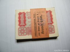 1 köteg , 100 db 1 korona 1922 bankjegyszalaggal - hajtatla