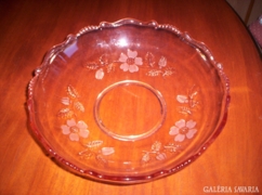 Antik rózsaszín üveg tál, 26 cm átm