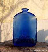 Antik,virágos,kék színű üveg palack