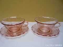 Rózsaszínű üveg teáscsésze + alj 2db
