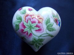 Hollóházi ritka pillangós szív porcelán doboz