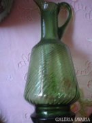 Csavart mintás zöld üveg kancsó, 27 cm magas, ép