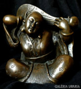 Kínai lantos lány szépség bronz szobor hangszer hölgy pecsét jelzett 