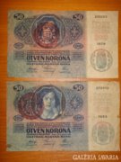 2 db 1914-es 50 korona Magyar bélyegzéssel