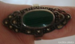Antik ezüst gyűrű malachit és markazittal