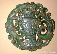 Jade kő faragott sárkány főnix keleti amulett medál