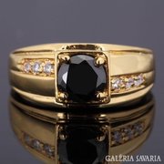 Különleges fekete zafír  (lab)CZgyűrű 18k arany GF 10-es