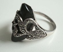Ónix-markazit köves antik ezüst gyűrű