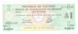 1 austral.1991. Tucumán helyi pénz. Argentina.