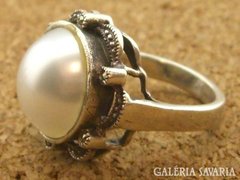 Markazit-gyöngy ezüst gyűrű