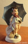 Royal Dux porcelán: esernyős kislány