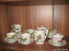 Thun.Cseh porcelán,fenyőág.toboz motívum,irizáló mázas teás-kávéskészlet.