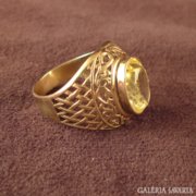 Aranyozott ezüst  orosz gyűrű Heliodor kővel