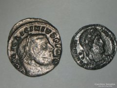 Licianus folis és Constantinus római érmék