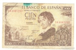 100 peseta. 1965. Spanyol.
