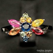 Valódi színes turmalin,zafír,rubin 925 aranyozott gyűrű