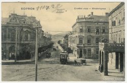 Sopron, Erzsébet Utca Villamossal, Régi Képeslap