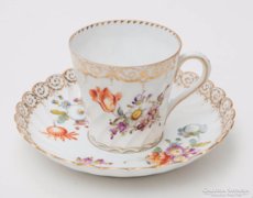 Bieder Drezdai festett porcelán csésze alátéttel