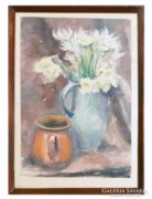 0C160 Asztali virágcsendélet akvarell festmény