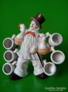 Rare shape porcelain flask with cups and drink pouring glasses, complete brandy short drink set