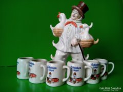 Barokk porcelán  flaska kupicákkal ital kiöntő poharakkal teljes készlet