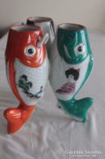 Keleti porcelán váza- 3 halfigura, szobor