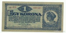 1 korona 1920 jan. 1. hajtatlan *15