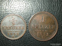 1/2 kreuzer és 1 kreuzer 1851 B