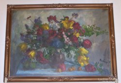 BELÁNYI VIKTOR: Virág csendélet, olaj festmény