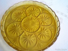 Antique, amber-colored, circular tray