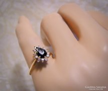 Arany Brill gyémánt Gyűrű - könnycsepp Mély kék Zafír kővel