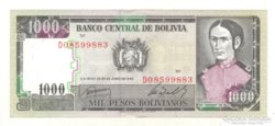 1000 pesos bolivianos 1982. Bolivia