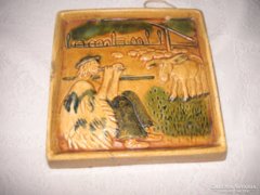 The shepherd playing the flute, ceramic wall picture 22 x 22 cm, zyolnay?