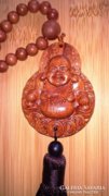 Faragott fa Buddha amulett, függő, imagyöngy