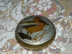 Tűzzománc kacsa páros mintával -  réz bonbonier