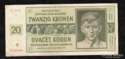 Cseh - Morva Protektátus 20 Korona 1942 Nagyon Ritka RR 