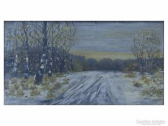0E285 Téli erdő olaj papír festmény
