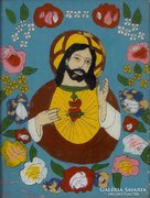 0E982 Antik erdélyi üveg ikon : Jézus Krisztus