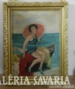 Lugosi : Fürdőző nő  / óriási olaj-vászon festmény k