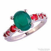 Természetes Smaragd  Rubin   925  Ezüst Gyűrű