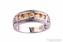 Silver, Champagne-Colored Stone Ring Size 6