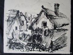 MOSSHAMMER GYÖRGY festmény FALÚVÉGI HÁZAK 1949